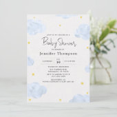 Invitation Blue Watercolor Nuages Boy Baby shower (Debout devant)