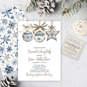 Invitation Blue Watercolor Orament Exchange Fête de vacances