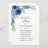 Invitation blue watercolor rustic wedding (Devant / Derrière)