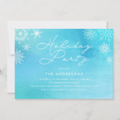 Invitation Blue Watercolor Snowflakes Fête de vacances (Devant)