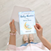 Invitation Blue Watercolor Teddy Bear on Moon Baby Shower