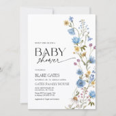 Invitation Blue Watercolor Wildflower Baby Shower (Devant)
