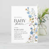 Invitation Blue Watercolor Wildflower Baby Shower (Debout devant)