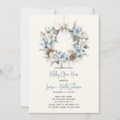 Invitation Blue Watercolor Wreath Holiday Open House Party (Devant)