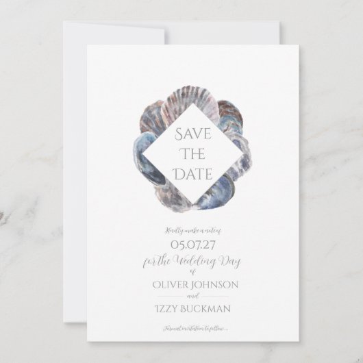 Invitation Blue Watercolour Sea Shell Save the Date Flat Card (Devant)