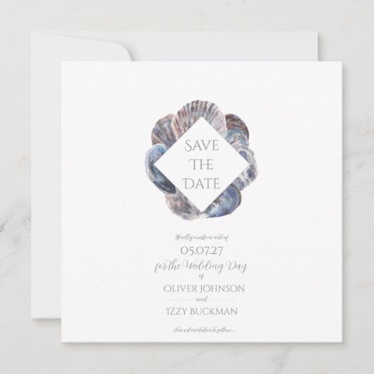 Invitation Blue Watercolour Sea Shell Save the Date Flat Card (Devant)