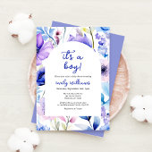 Invitation Blue Watercolour Wildflower Its a Boy Baby Shower