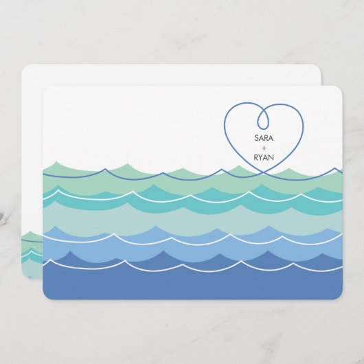 Invitation Blue Waves Loopy Heart Simple Engagement Party (Devant / Derrière)