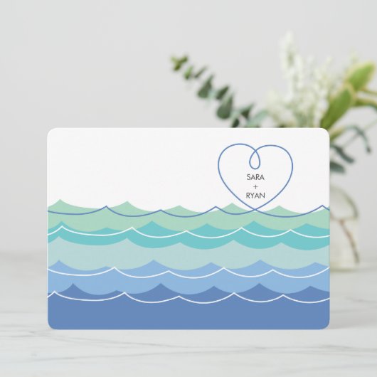 Invitation Blue Waves Loopy Heart Simple Engagement Party (Debout devant)