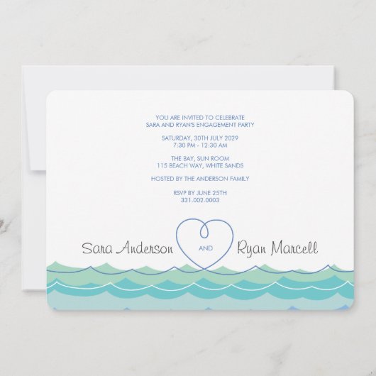 Invitation Blue Waves Loopy Heart Simple Engagement Party (Dos)