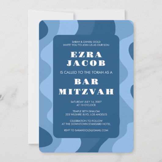 Invitation Blue Waves Moderne Abstrait Custom Bar Mitzvah (Devant)