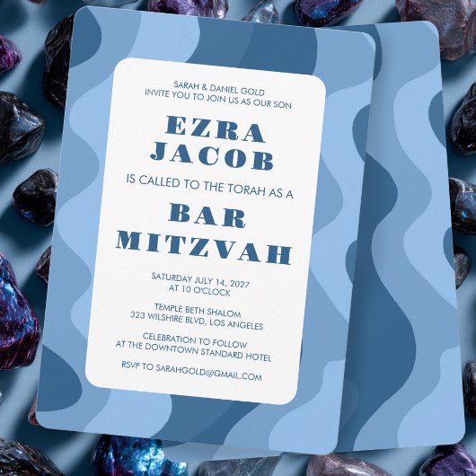 Invitation Blue Waves Moderne Abstrait Custom Bar Mitzvah