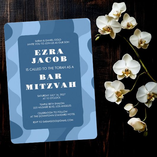 Invitation Blue Waves Moderne Abstrait Custom Bar Mitzvah
