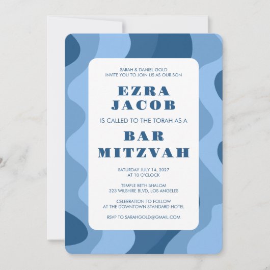 Invitation Blue Waves Moderne Abstrait Custom Bar Mitzvah (Devant)