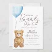 Invitation Blue We Can Bearly Wait Boy Baby Shower (Devant)
