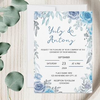 Invitation Blue wedding Invitación para boda azul floral