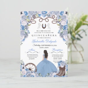 Invitation Blue Western Charra Girl Ranchero Quinceanera
