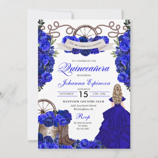 Invitation Blue Western Charra Ranchero Quinceanera (Devant)