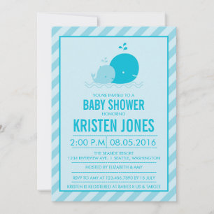 Invitation Blue Whale et son Baby shower Baby Stripes
