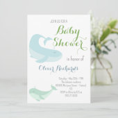 Invitation Blue Whale Green Pastel Ocean Fish Baby shower (Debout devant)