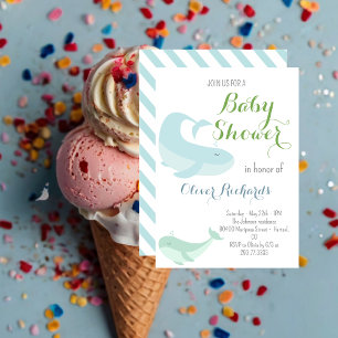 Invitation Blue Whale Green Pastel Ocean Fish Baby shower