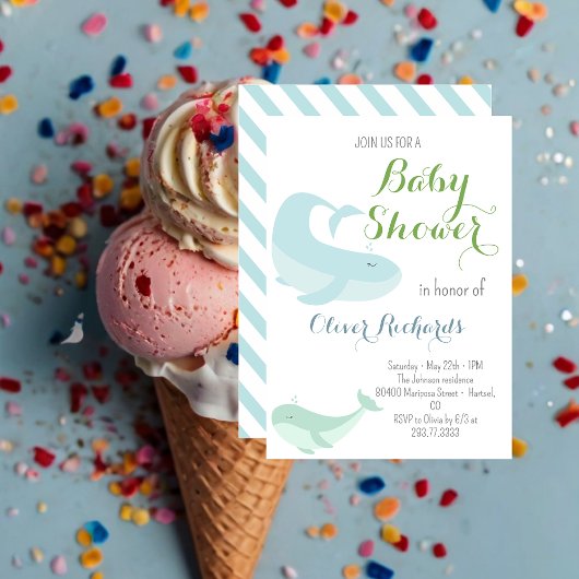 Invitation Blue Whale Green Pastel Ocean Fish Baby shower