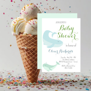 Invitation Blue Whale Green Pastel Ocean Fish Baby shower