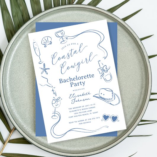 Invitation Blue Whimsal Coastal Cowgirl Bachelorette Party
