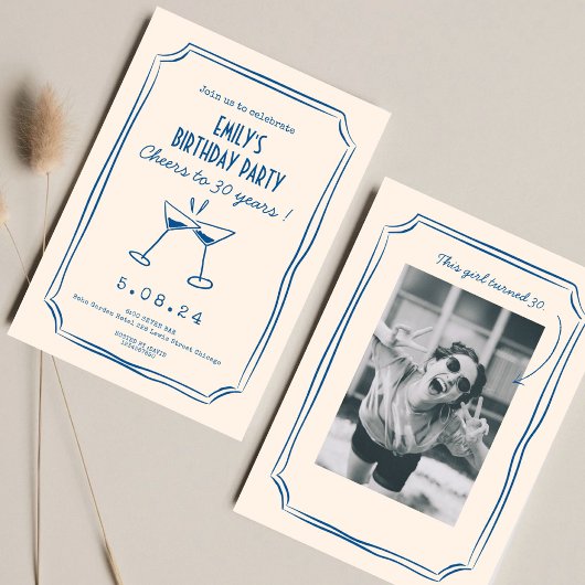 Invitation Blue Whimsical Funky Cheers Bières 30 e anniversai