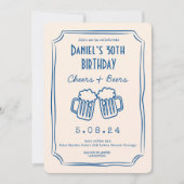 Invitation Blue Whimsical Funky Cheers Bières 30 e anniversai (Devant)