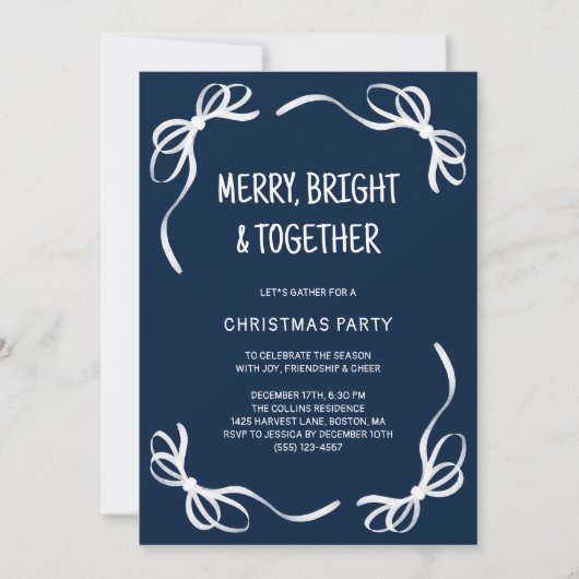 Invitation Blue Whimsical Main dessinée Amis Noël fête (Devant)