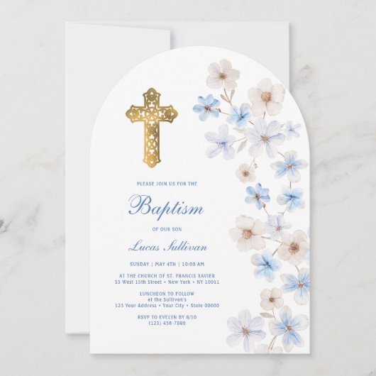 Invitation Blue White Anemones Arch Baptism (Devant)