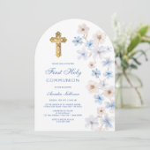 Invitation Blue White Anemones Arch First Communion (Debout devant)