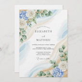 Invitation Blue & White Botanical Abstract Wedding (Devant / Derrière)