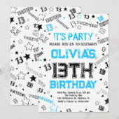 Invitation Blue White Boy Numéro Treize Anniversaire (Devant / Derrière)