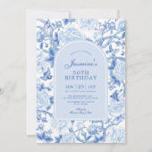Invitation Blue White Chinoiserie Floral Garden 50e anniversa (Devant)