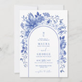 Invitation Blue White Chinoiserie Floral Garden Mariage (Devant)