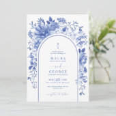 Invitation Blue White Chinoiserie Floral Garden Mariage (Debout devant)
