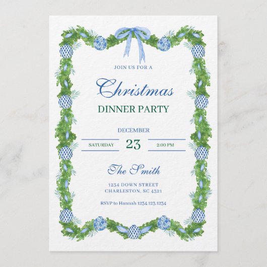 Invitation Blue & White Chinoiserie Garland Grandmillennial (Devant)