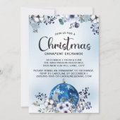 Invitation Blue White Christmas Floral Orament Exchange (Devant)