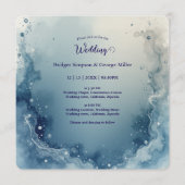 Invitation blue white Dreamy coastal marble ink wedding (Devant)
