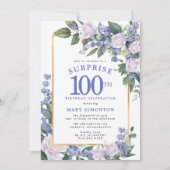 Invitation Blue White Floral 100e anniversaire Surprise Party (Devant)