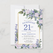 Invitation Blue White Floral 21e anniversaire Surprise Party (Devant)