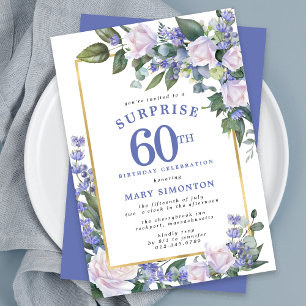 Invitation Blue White Floral 60e anniversaire Surprise Party