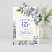 Invitation Blue White Floral 65e anniversaire Surprise Party (Debout devant)