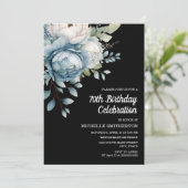 Invitation Blue White Floral Black Femmes 70e anniversaire (Debout devant)