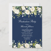 Invitation Blue White Floral Photo Party Graduation (Devant)