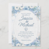 Invitation Blue White Floral Seashell Coastal Beach Wedding (Devant)