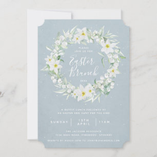 Invitation Blue + White Floral Wreath Brunch de Pâques