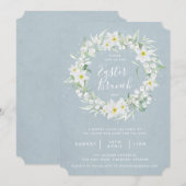 Invitation Blue + White Floral Wreath Brunch de Pâques (Devant / Derrière)